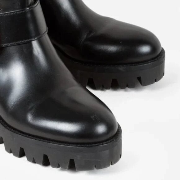 Prada Blue Fur Black Leather Moto Boots - Picture 6 of 10